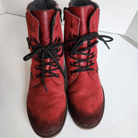 Rieker Red Suede Knit Accent 70840 Boots Size 37 - Picture 3 of 14